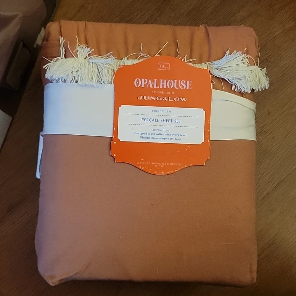 Opalhouse Jungalow solid coral Full percale fringe hem SheetSet 100% Cotton New…